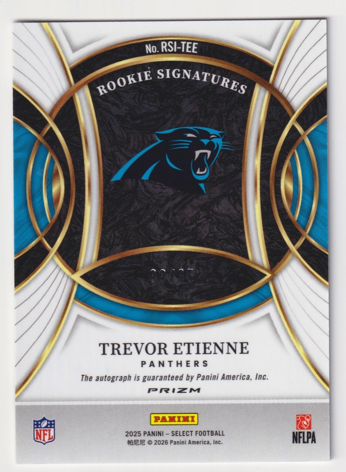 2025 Panini Select #RSI-TEE Trevor Etienne Rookie Signatures White Prizm #/35