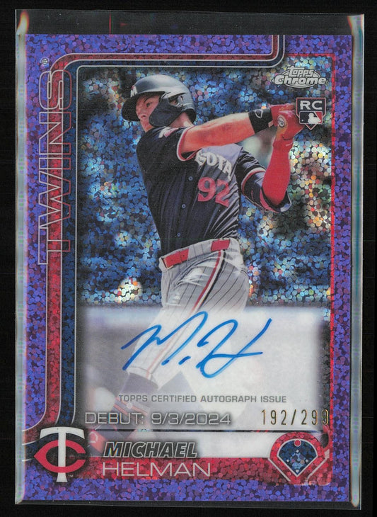 2025 Topps Chrome Update Rookie Debut Auto Michael Helman Purple Speckle /299