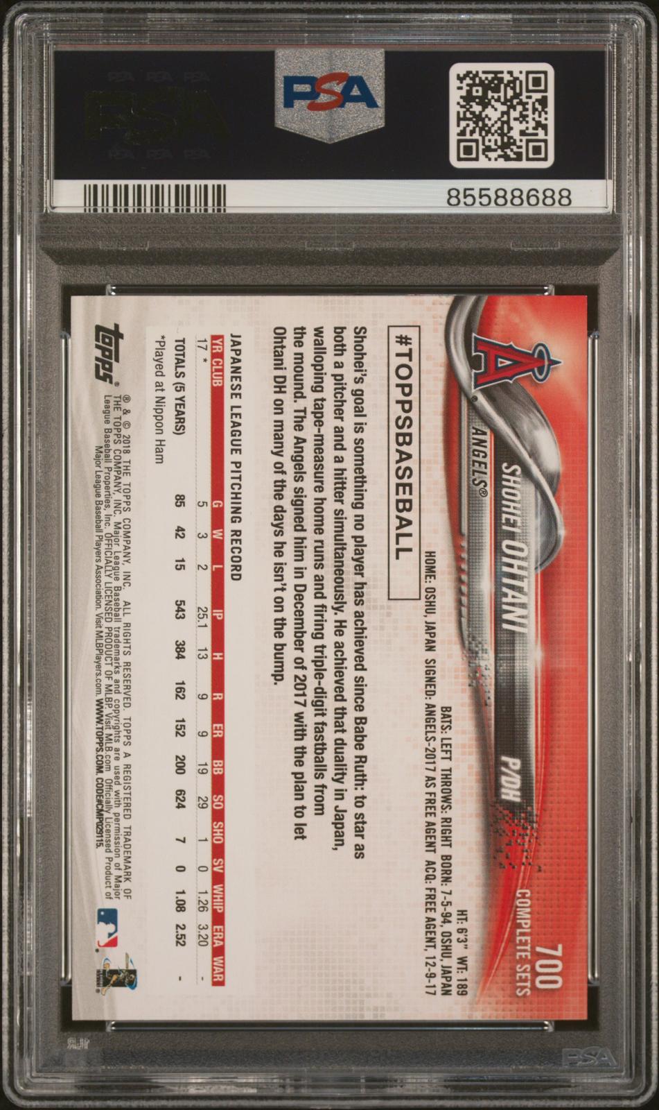 2018 Topps Complete Set #700 Shohei Ohtani Retail PSA 10
