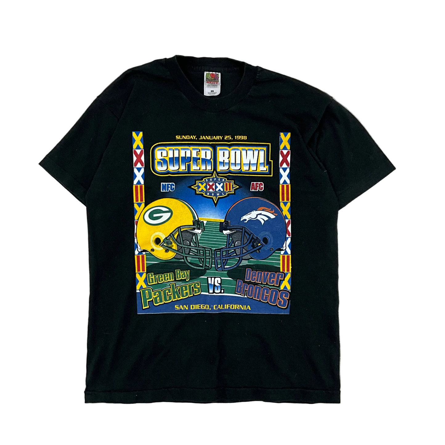Vtg Super Bowl 32 Packers Vs Broncos Tee