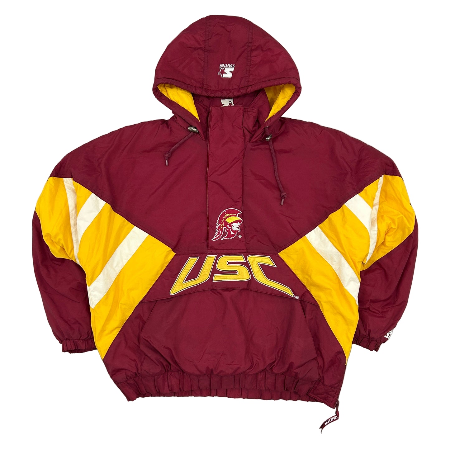 Vintage 90s USC Trojans Football Starter Jacket Pullover Quarter Zip Hooded