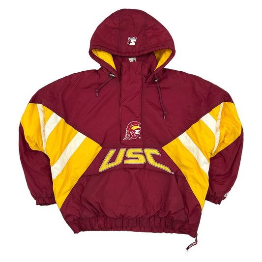 Vintage 90s USC Trojans Football Starter Jacket Pullover Quarter Zip Hooded