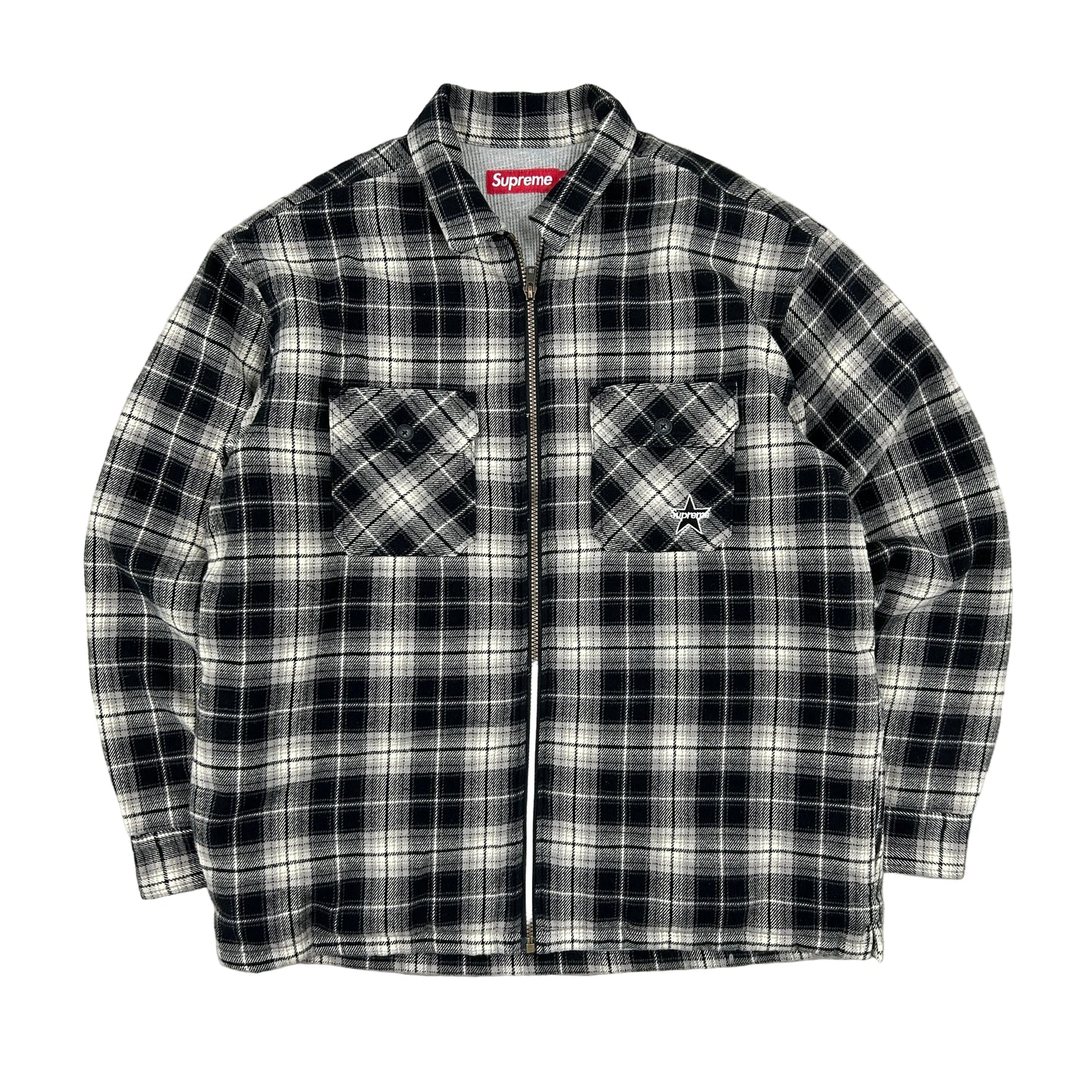 Supreme Thermal Lined Zip Up Flannel Shirt Black