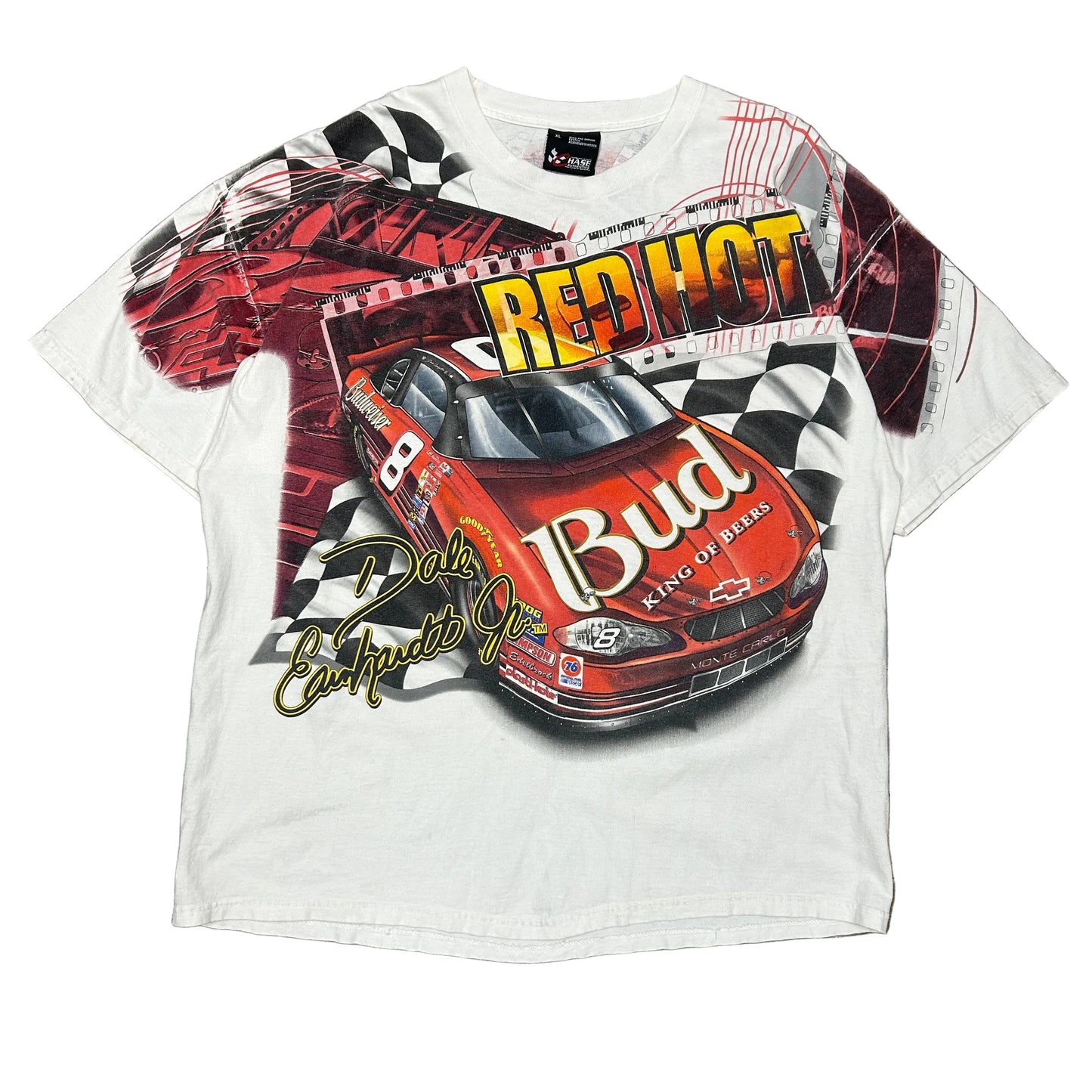 Vtg Dale Earnhardt Jr Red Hot Bud Nascar All Over Print Tee