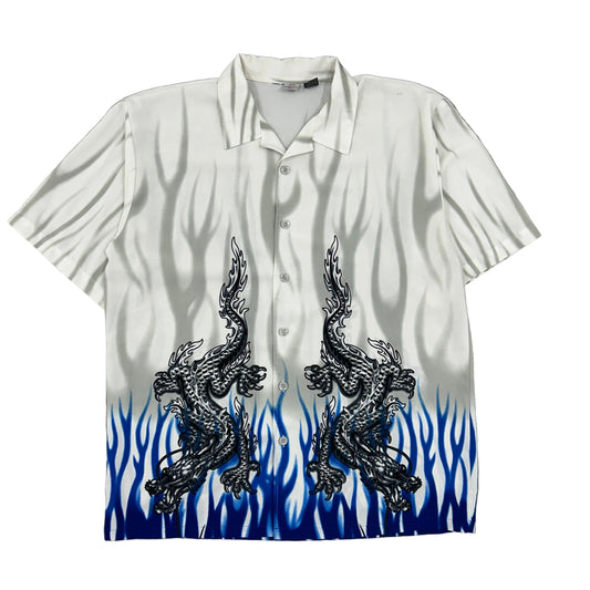 Vtg Blue Flame Dragons Y2K Shirt