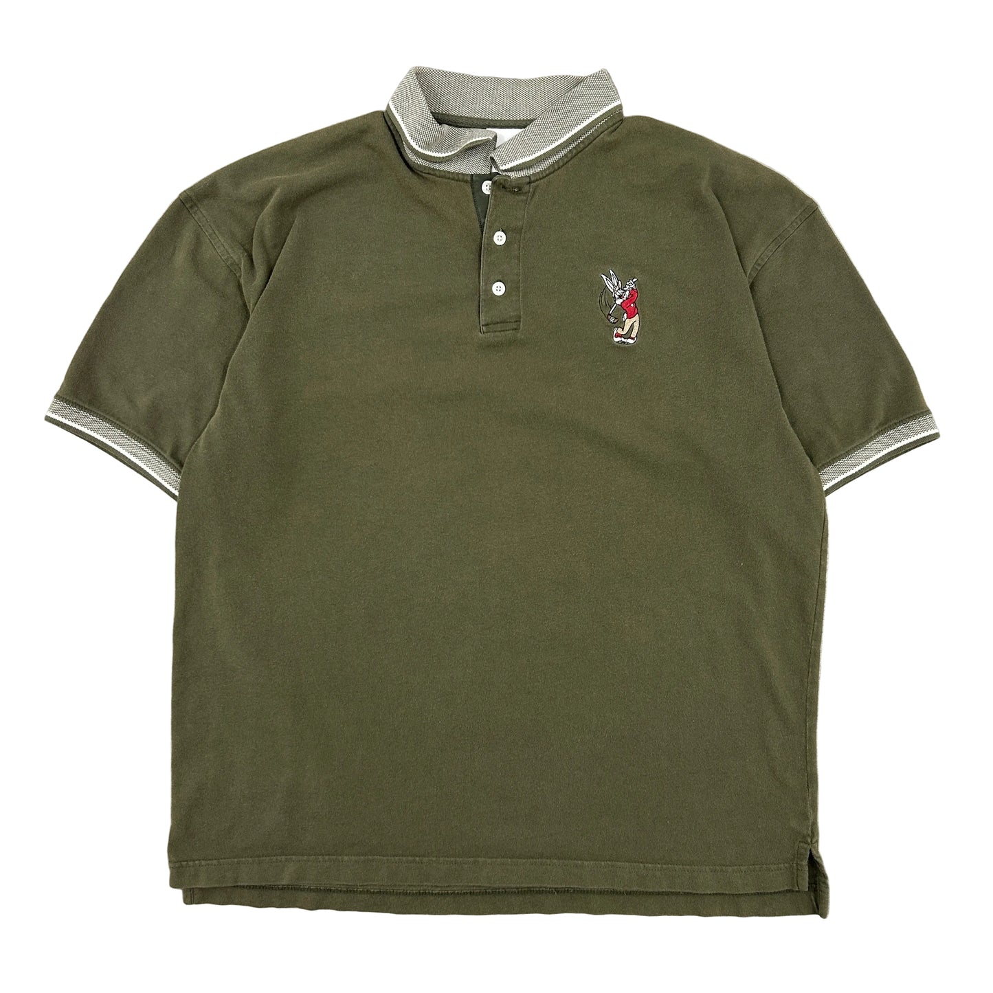 Vtg Y2k Warner Brothers Short Sleeve Polo Shirt Green Bugs Bunny