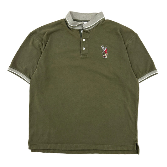 Vtg Y2k Warner Brothers Short Sleeve Polo Shirt Green Bugs Bunny