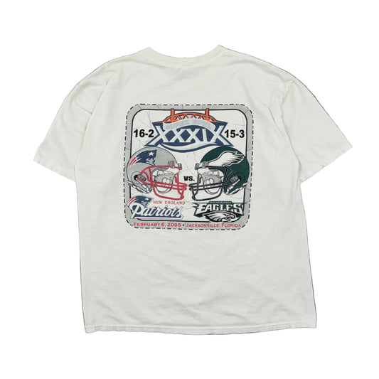 2005 Super Bowl XXXIX T Shirt NFL Philadelphia Eagles vs N.E. Patriots Tee